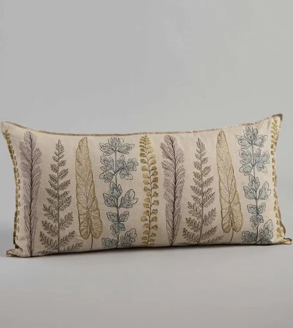 Hand Embroidered Plants Lumbar Pillow-TP