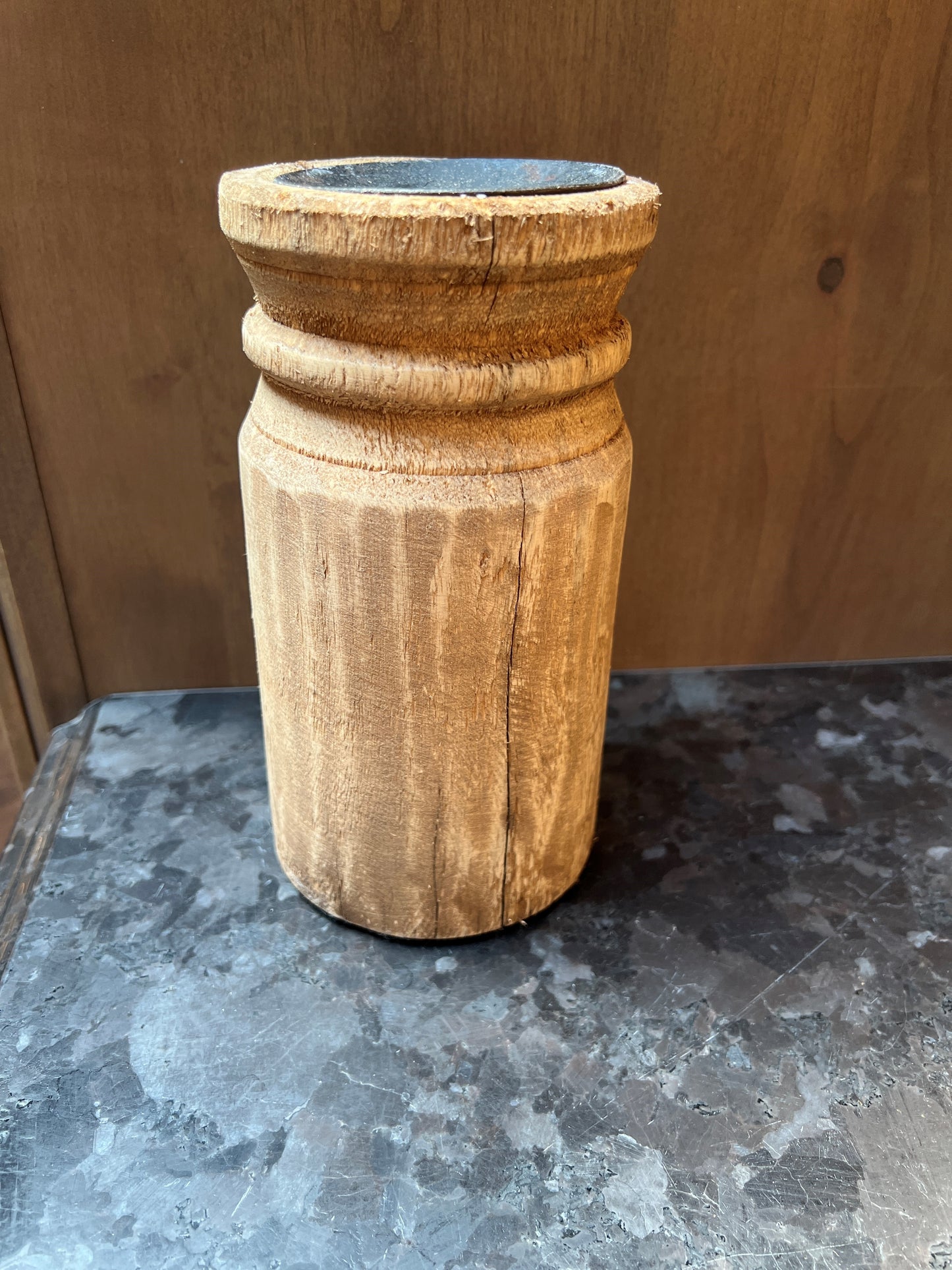 Wood Cared Pillar Candle Holder- SC