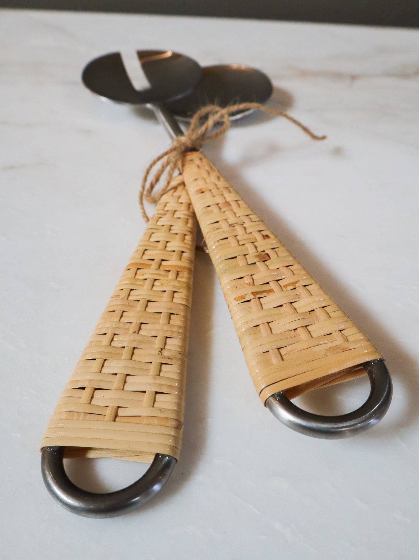 Metal & Rattan Salad Utensils