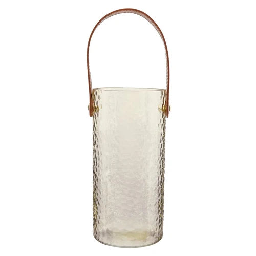 Taupe Glass Bucket with Leather Handle