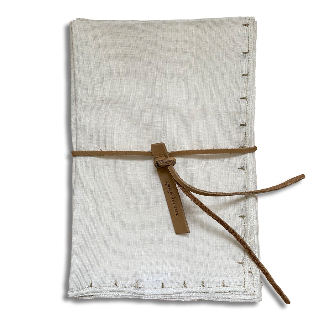 Creme Hand stitched Linen Napkin Set-AJ