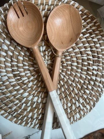 Marble & Wood Salad Server Set-ST
