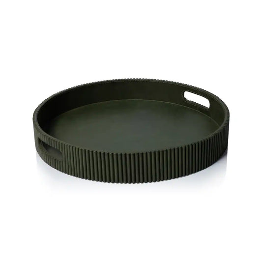 Green Fluted Leather Tray- HS