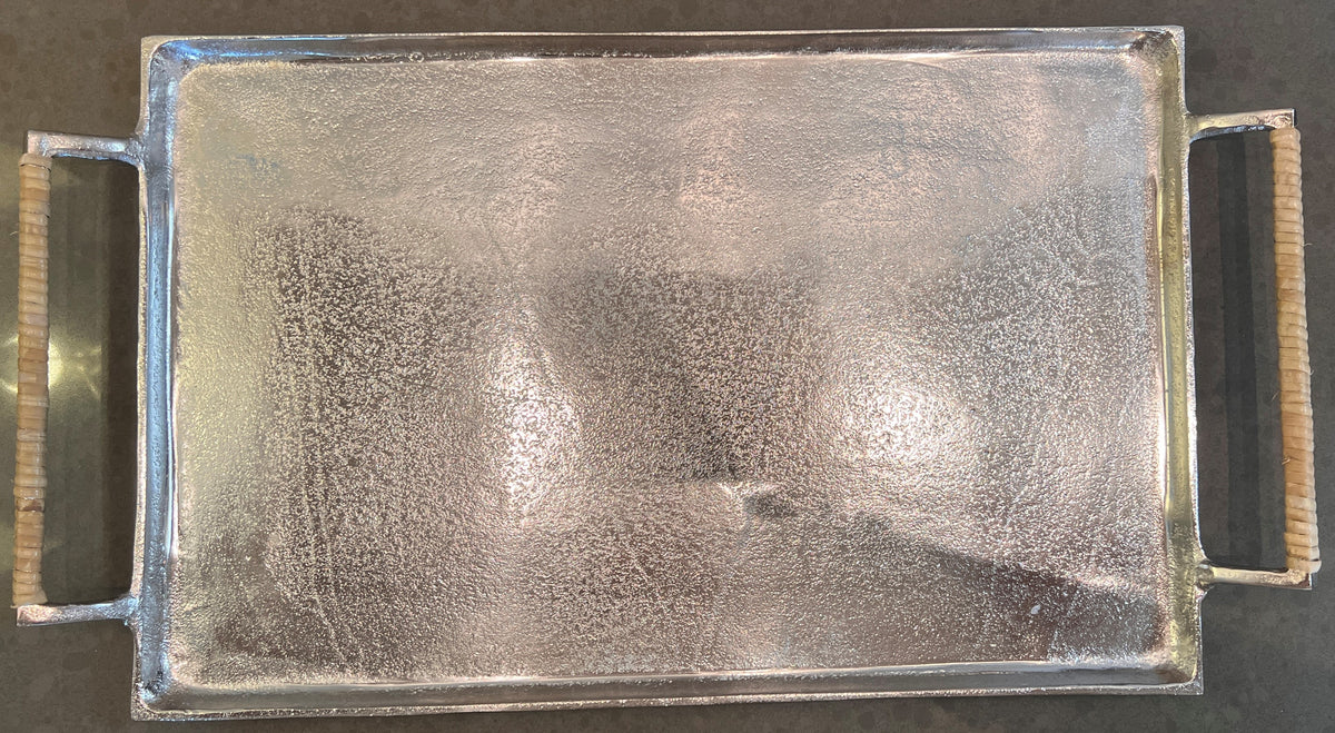 Nickle Tray with Rattan Handles