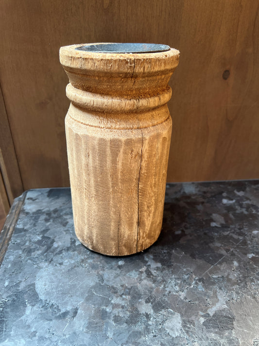 Wood Cared Pillar Candle Holder- AJ