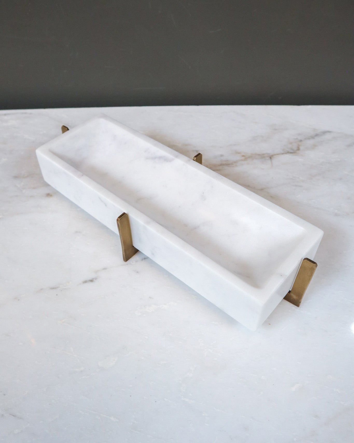 White Marble Tray W/ Metal Base