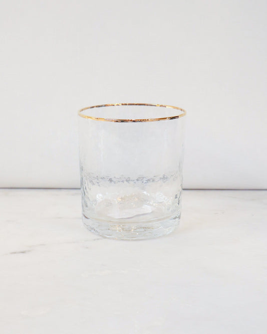 Hammered Gold Rim Lowball Glass-DH