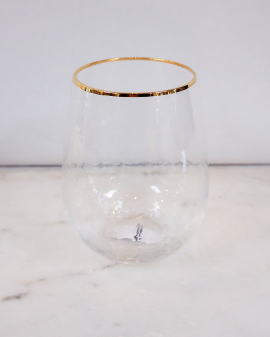 Hammered Gold Rim Stemless Wine DH