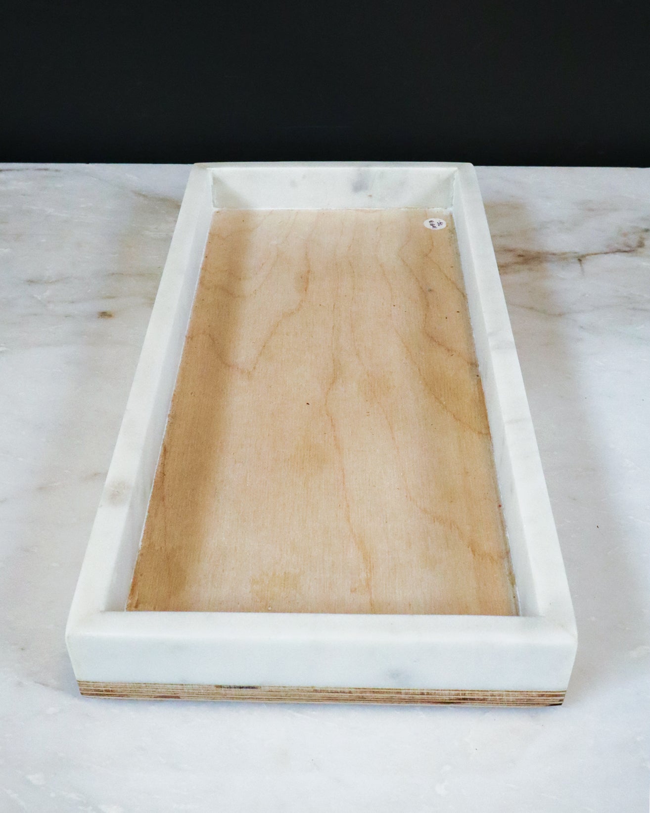 Marble Tray - Long, Wood Base